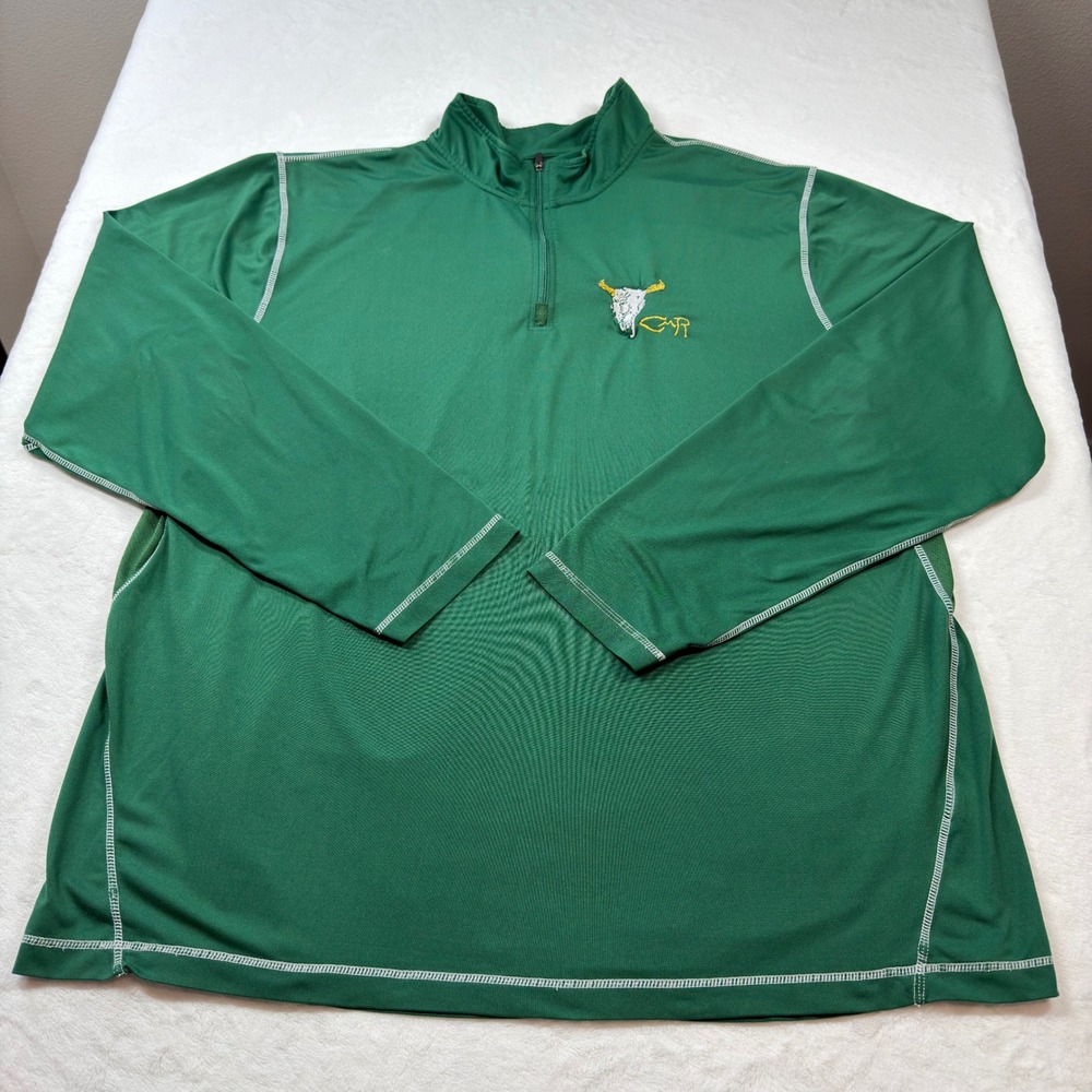 CMR Performance Quarter Zip Pullover Mens XL Green Good Bull Skull Embroidered